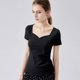 thumbnail image 4 of Camiseta de mujer manga corta corazón cuello en V algodón color sólido top, negro, XXL AweSitey AP001286-05B, 4 of 7