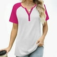 thumbnail image 6 of Womens Plus Size Henley Shirt, Short Raglan Sleeve Shirts for Women Summer Fashion Color Patchwork Crewneck Button Up T-Shirts, 6 of 6