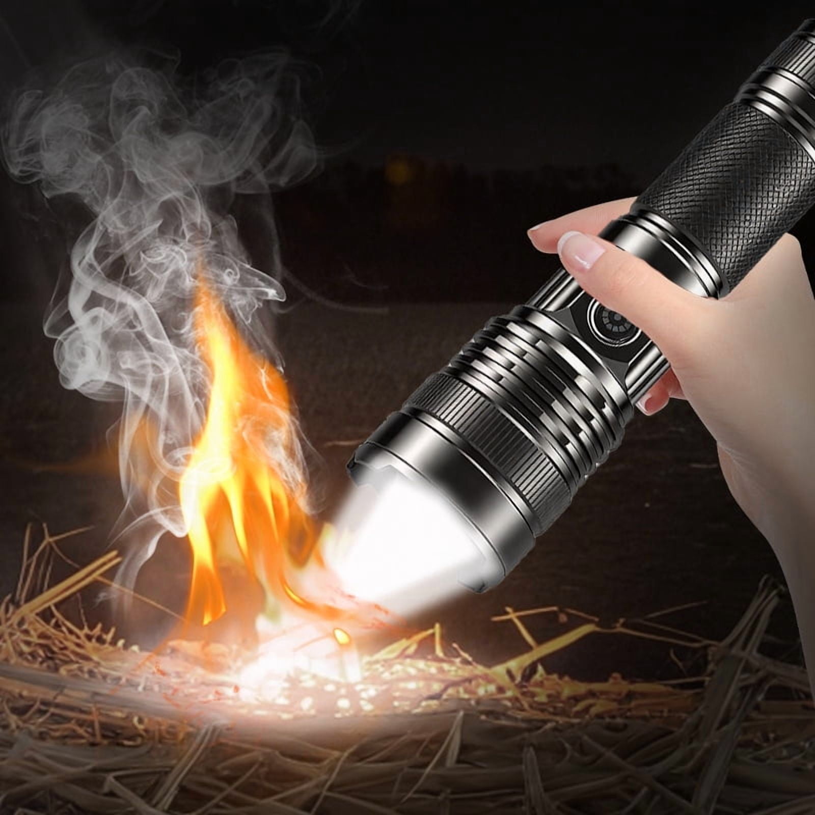 Rechargeable Fire Starting Flashlight, High Lumen Aluminum Alloy Tactical Torch with Adjustable Beam for Survival, Camping, Fishing, Power Outages & Night Riding