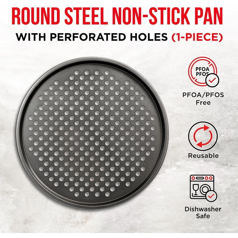 CRYDAY 10" Non-Stick Perforated Pizza Pan - Carbon Steel, Hole Design For Crispy Crust