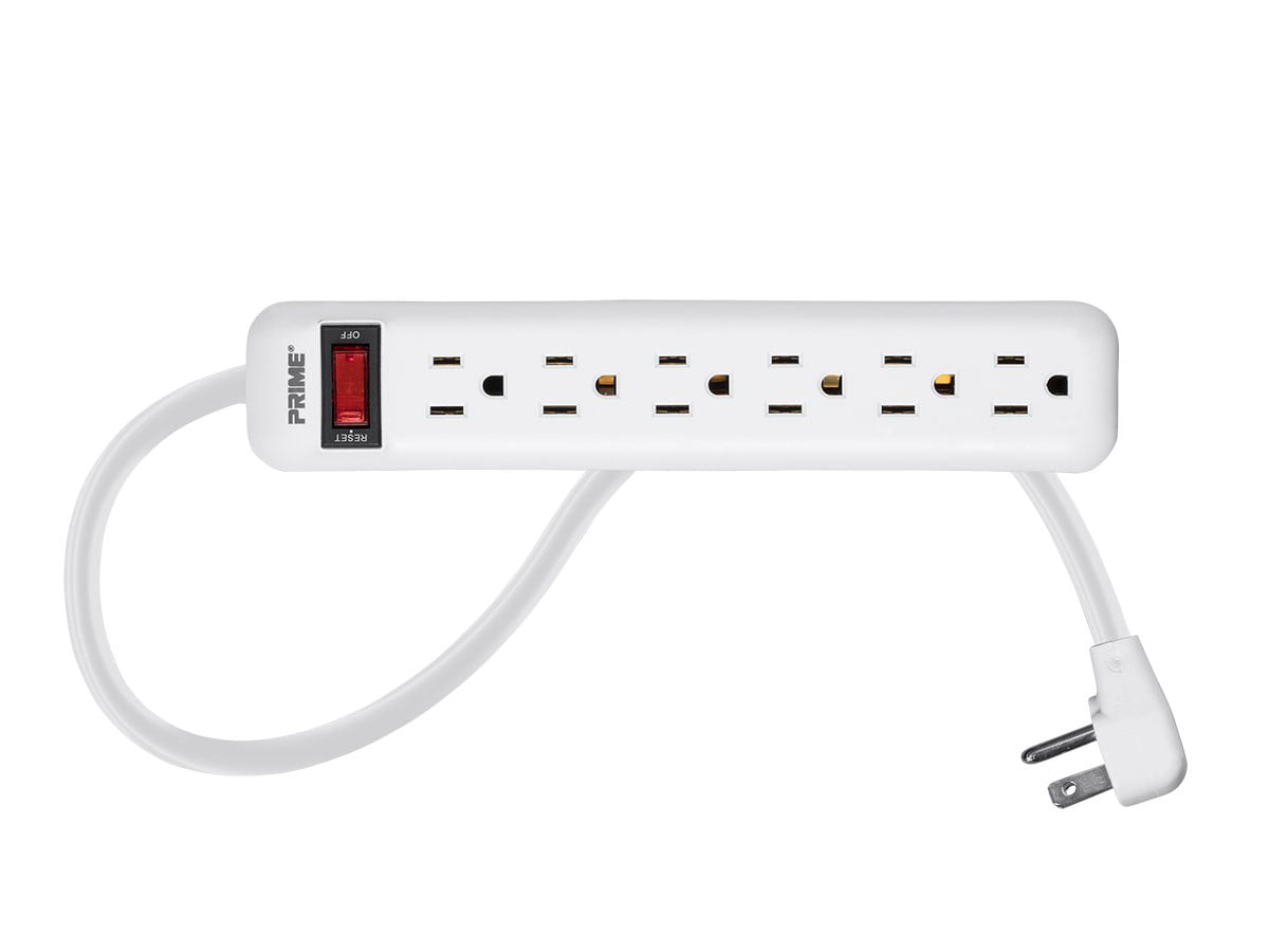 6 Outlet Power Strip with Built-in Circuit Breaker Protection 8 Foot Cord White 