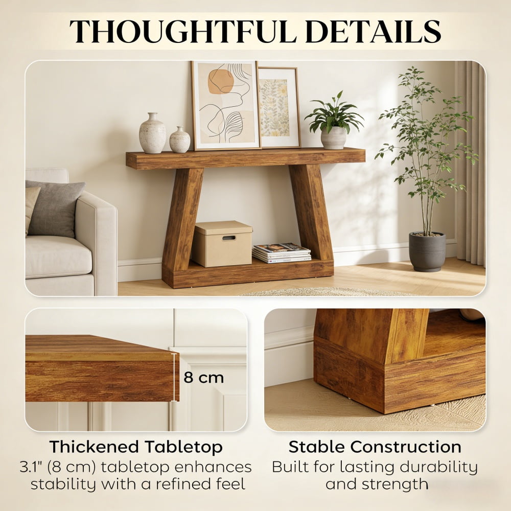 Dark Brown Console Table, 55.1” Narrow Sofa Table with Dual-Tier Storage, 55 LBS Load Capacity, Anti-Tip Kit, Scratch-Resistant Melamine for Entryway Living Room