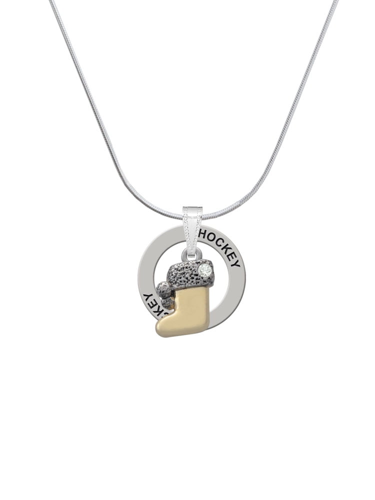 Delight Jewelry Two-tone 3-D Stocking with Clear Crystal Hockey Ring Charm Necklace, 18"