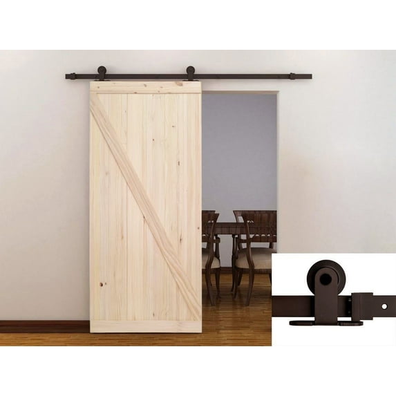 TMS 6FT Dark Coffee Sliding Door Hardware Set W/38" Wide Unfinished Wood Door Slab