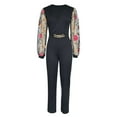thumbnail image 5 of LEKDFST Elegant Sequin Jumpsuits for Women Dressy Formal Evening Party Wedding Guest Mesh Shiny Floral Sleeve V Neck Rompers for Women Black XXL, 5 of 6