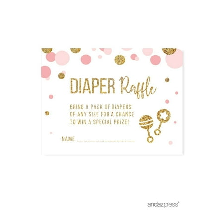 Diaper Raffle Cards Blush Pink Gold Glitter Baby Shower Game Cards,