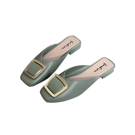 

Colisha Women Flat Shoes Square Toe Mules Backless Summer Sandals Work PVC Clogs Slip On Slides Green 6