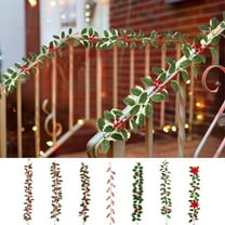 AYktou 39.4 Inch Christmas Garlands, Artificial Red Berries Red Fake Flowers Hanging Vines Rattan Contracted Styles Green Leaf Wreath Garland for Christmas Tree Fireplace Table Home Party Decor