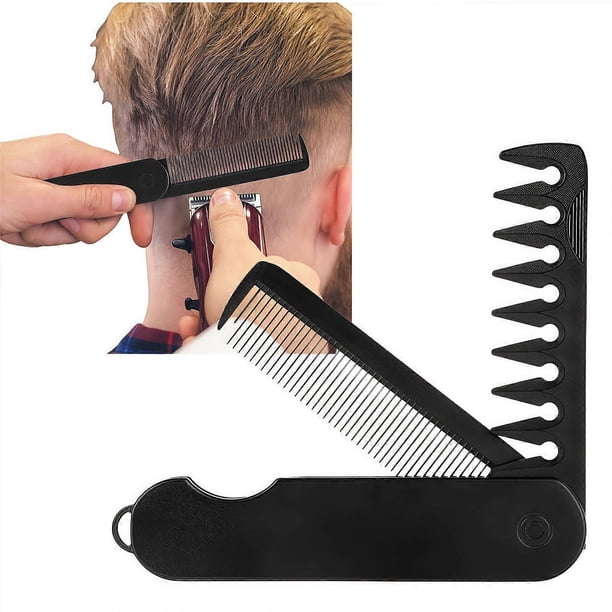 Peine plegable de bolsillo 2 en 1 para hombre con doble tipo de dientes y cepillo de viaje compacto.