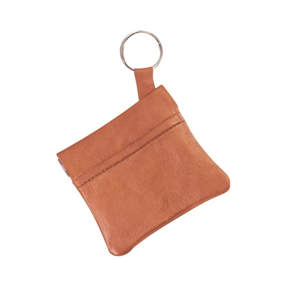 Classic Leather Squeeze Coin Purse change Holder For Men, Pouch By Improving Lifestyles (LIGHT BROWN)