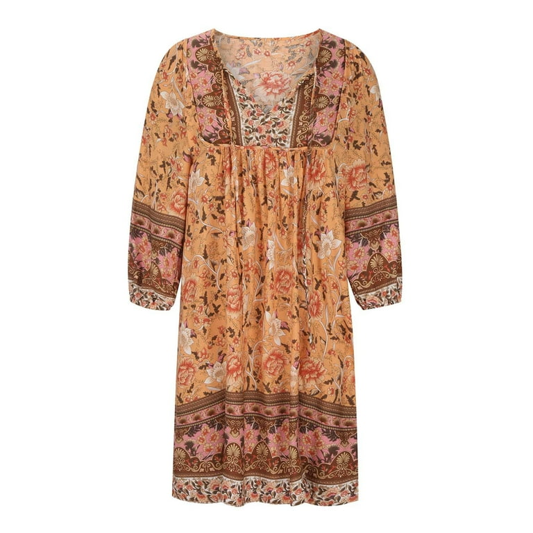 3/4 Sleeve Bell Sleeve Print Mini Vintage Vacation Dresses 3/4 Sleeve Bell Sleeve Print Mini Vintage Vacation Dresses