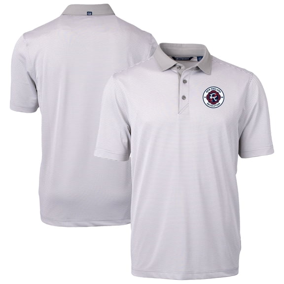 Men's-Cutter & Buck  Gray New England Revolution Virtue Eco Pique Micro Stripe Recycled Polo