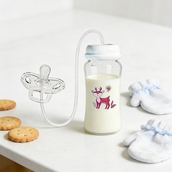 XIRQI Anti-Colic Silicone Bottles, Pacifier Bottle Feeder Hands Free, with Soft Nipple, Adjustable Fast Flow Milk, Leakproof, for Boys Girls Kids Home, Convenient hands free baby bottle