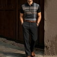 thumbnail image 2 of Men's 2 PC Set Geometric Print Quarter Button Shirt and Dress Pants Business Casual Summer Outfit Sets Black XL, 2 of 5