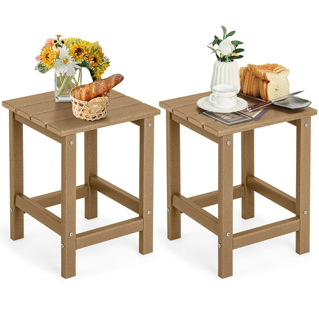 Gymax 2PCS 14'' Patio Adirondack Side Table HDPE Square Weather Resistant Garden Brown