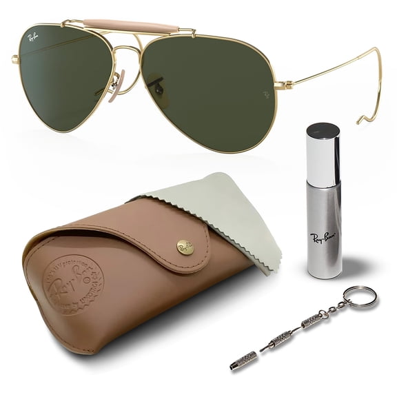 Ray-Ban RB3030 OUTDOORSMAN Pilot Shaped Non-Polarized Sunglasses for Men & Women - Includes Official RAYBAN Eyewear Kit - Ideal Formal & Casual Wear Sunglasses - G-15 Green Lens