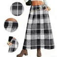 thumbnail image 2 of AKOEE Maxi Plaid Skirt Womens High Waist Flared Wool Blend Swing Long A-line Skirts with Pockets (L, Gray), 2 of 7