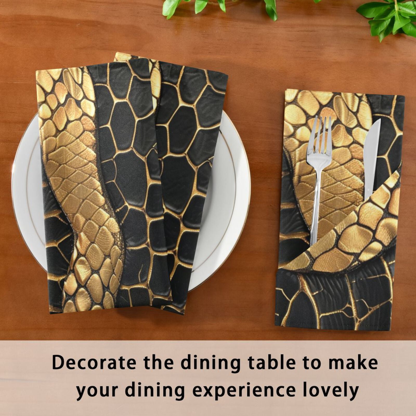 JSTEL Golden Snake Skin Print Cloth Napkins Set of 6, 20x20 Inch Washable and Reusable Napkin for Decoupage Dinner Party Everyday Use