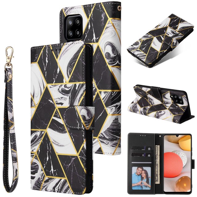 Compatible with Samsung Galaxy A42 5G Premium Vintage PU Leather Magnetic Closure Case with Strap Flip Cover