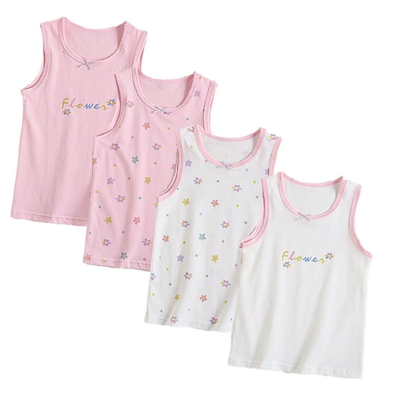 WOLLED Little Girls Flower Tank Undershirts for Kids Toddler Cotton Soft Sleeveless Bottoming Shirt (Multipack) 3-8 Years