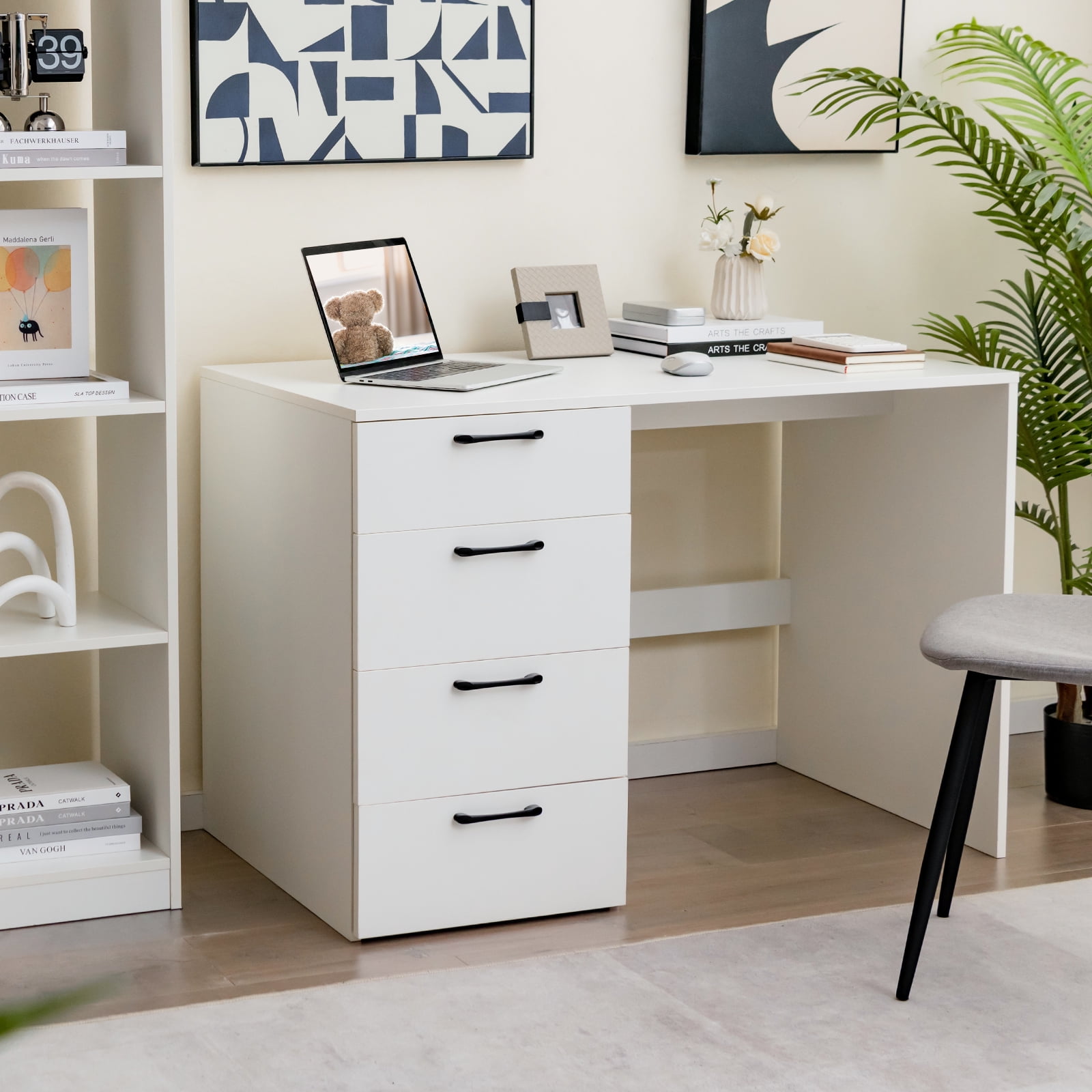Topbuy Wood Computer Desk with Storage Large Writing Desk w/ 4 Drawers Home Office PC Desk Workstation