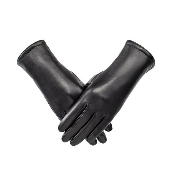 Autumn And Winter Ladies Leather Gloves Windproof Warm Goatskin Gloves Europe And The United States Drive Riding Plus Velvet Lengthened Gloves S