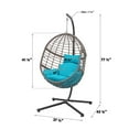 thumbnail image 5 of Abble Gray Wicker Hanging Swing Chair with Cushion and Stand - Aqua, 5 of 5