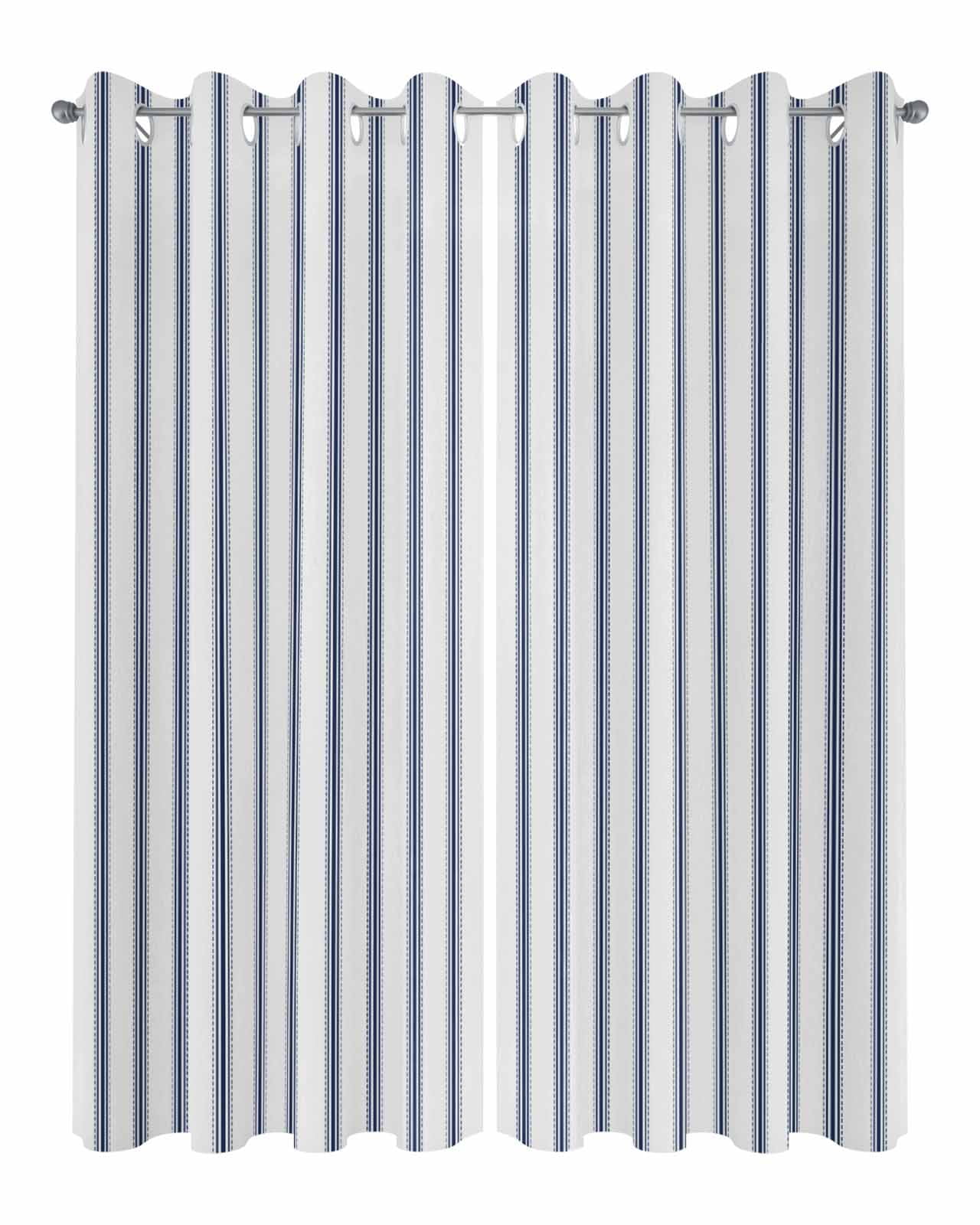 Navy Blue Striped Outdoor Curtains for Patio, Navy Blue White Stripes Farmhouse Privacy Drapes Grommet Waterproof Outside Curtains for Porch/Cabana/Balcony 54"x 84", 2 Panel