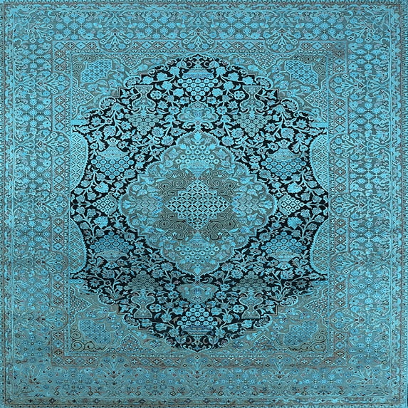 Ahgly Company Indoor Square Oriental Light Blue Industrial Area Rugs, 6' Square