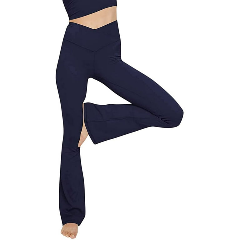 ZHAGHMIN Flare Leggings for Women High Waist V-Cut Bootcut Yoga Pants Tummy  Control Workout Pants Non-See-Through Gym Workout Joggers Navy SizeM