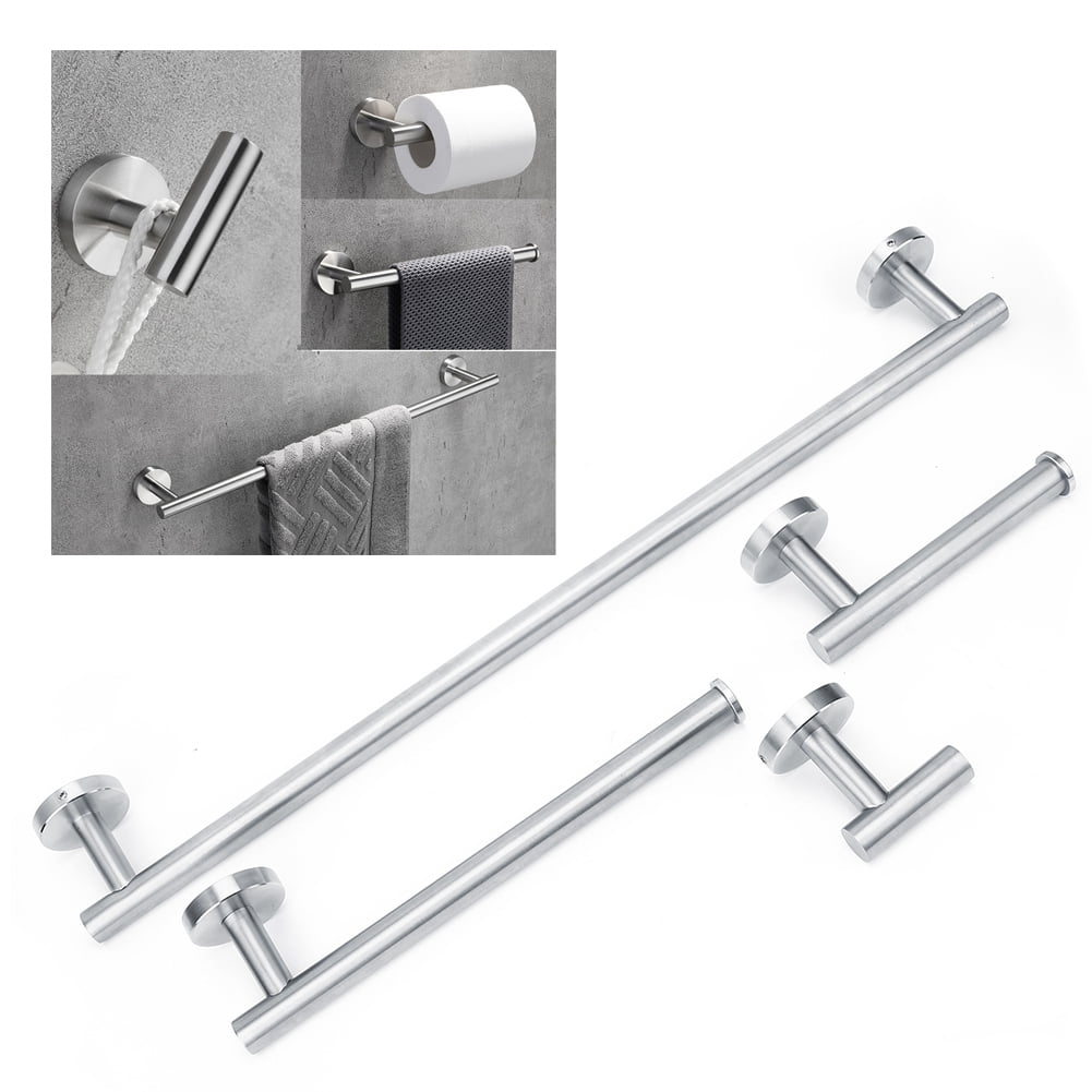 Tebru 4Pcs/Set Stainless Steel Towel Bar Towel Rack Toilet Paper Holder