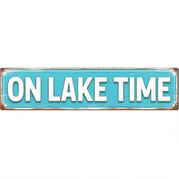 Decorative Wall Tin Signs 16*4 Inches "On Lake Time" Themed Design for Lake House, Patio, Bedroom | Outdoor Sign, Vintage Decor for Home, Beachy Decor