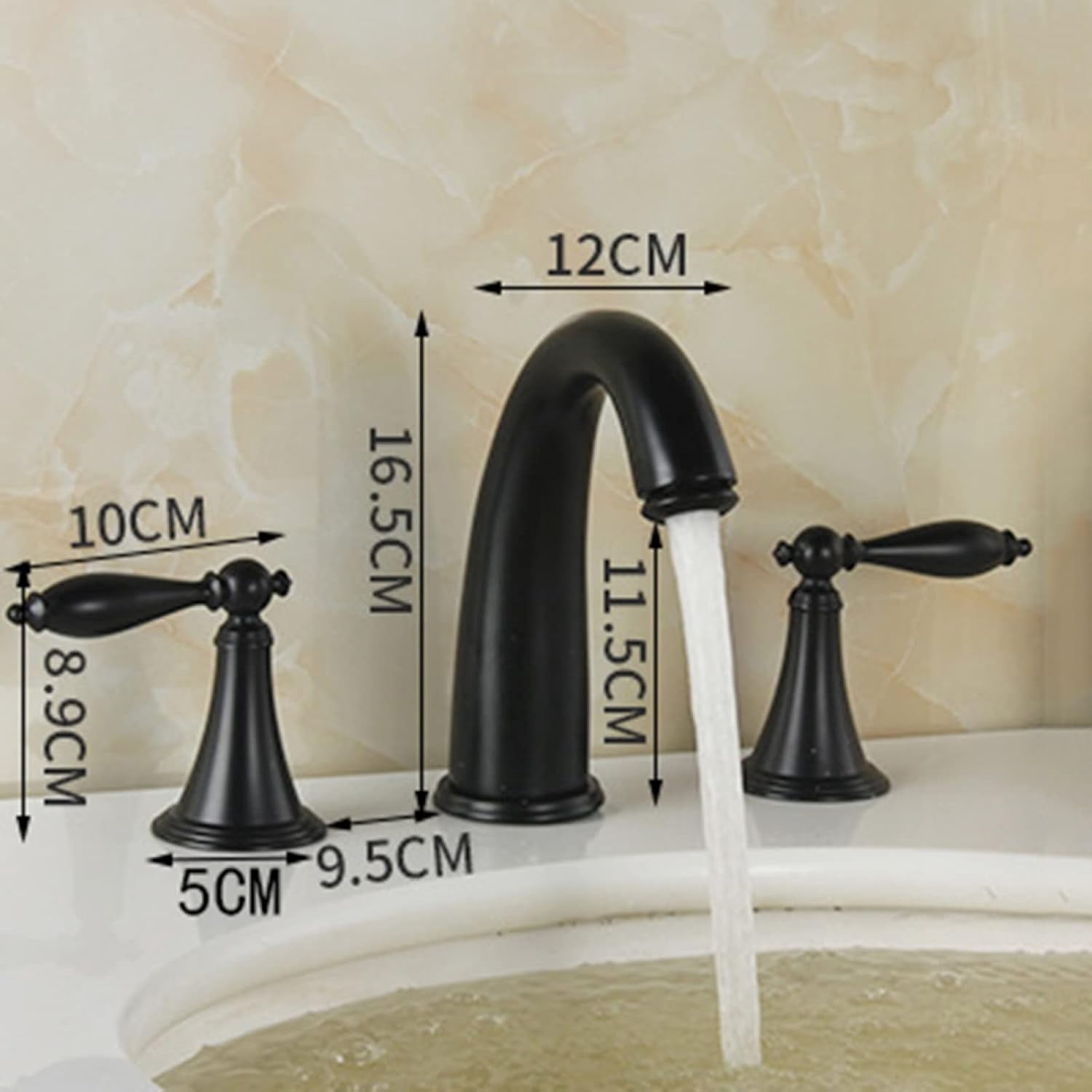 Bathroom Sink Faucet 3 Hole, Brass Sink Faucet Bathroom, Double Handles Bathroom Sink Faucet, Hot and Cold Water Faucet, 2 Lever Handles Bathroom Faucets, Gold