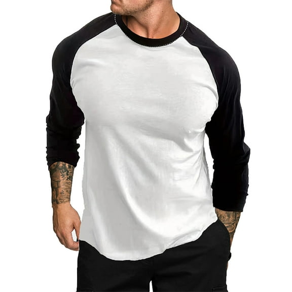 Jalioing Men's Long Sleeve T Shirt Color Block Crew Neck Dropped Shoulder Casual Shirt Basic Pullover Tee