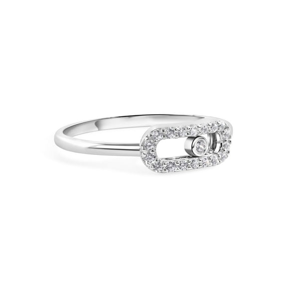 Rhodium Plated 925 Sterling Silver Oval Fidgeting Clear CZ 1.8mm Ring White Female Size 6