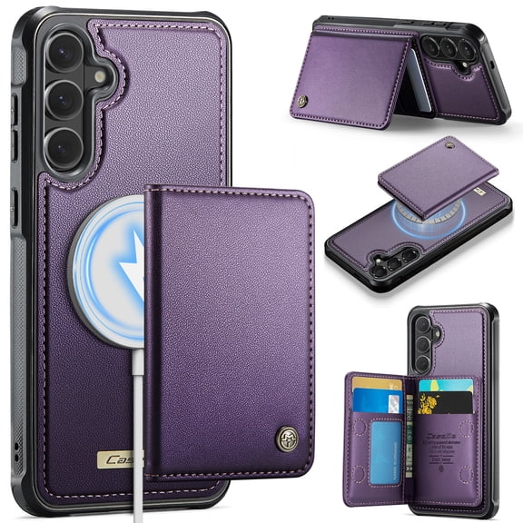 ELEHOLD 2 in 1 Magnetic Wallet Phone Case for Samsung Galaxy S26 FE, Slim Leather Folio Stand Cover with RFID Card Slots, Purple