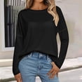 thumbnail image 2 of Holzkary Long Sleeve Tops for Women Fall Fashion Outfits 2025 Crewneck Knit Basic Tee Shirts Business Casual Tops New Round Neck Loose T Shirts Comfortable Commute Fashion Lady T Shirt Black S, 2 of 5
