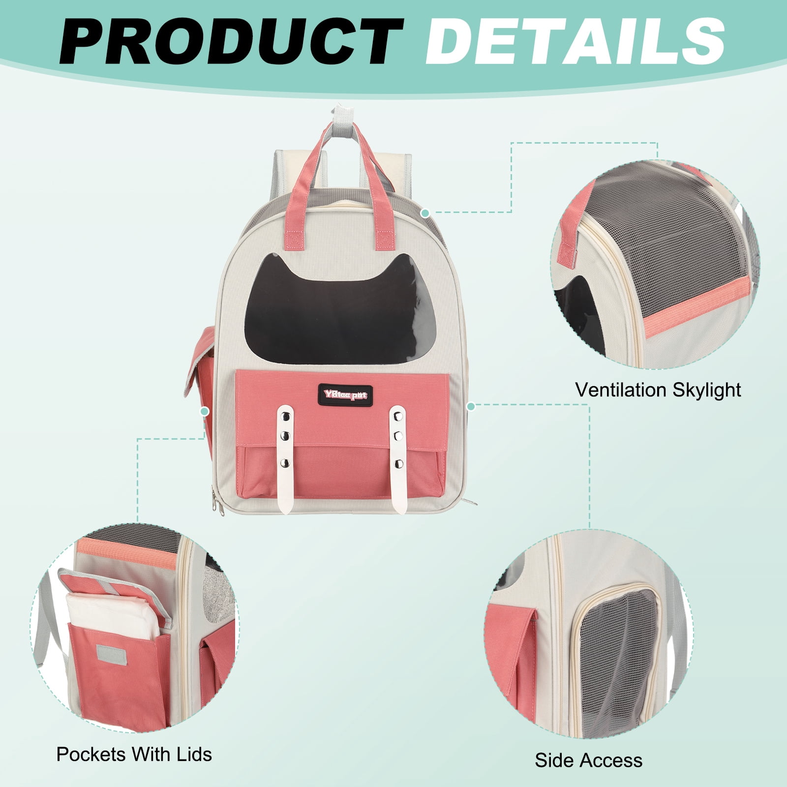 Cat Backpack Carrier, Breathable Pet Hiking Backpack Travel Bag for Cats or Small Dogs Pink