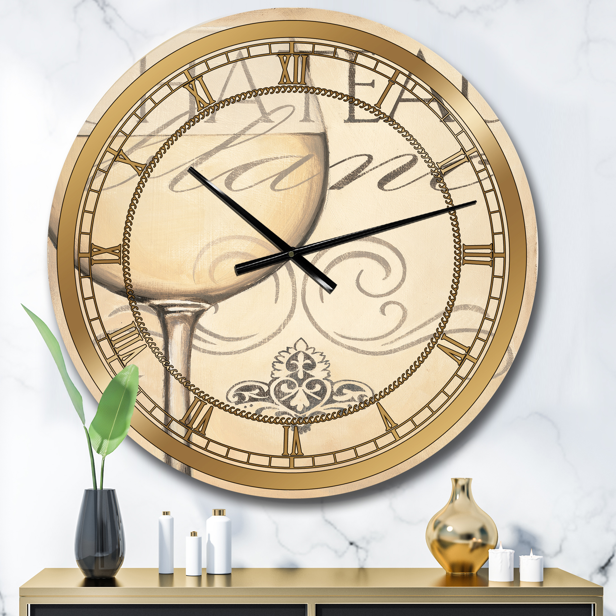 Designart 'French Chateau White Wine II' Glam Wall Clock