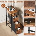 thumbnail image 6 of Eunos End Table with Charging Station, Narrow Long Nightstand with Open Shelf and 3 Fabric Drawer, Wood Grain Print, 6 of 8
