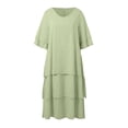 thumbnail image 4 of Vestido informal de manga corta y cuello redondo liso para mujer: doble capa con abertura, corte holgado, para el día a día, fiestas y ocasiones elegantes, 4 of 8