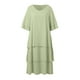 thumbnail image 4 of Vestido informal de manga corta y cuello redondo liso para mujer: doble capa con abertura, corte holgado, para el día a día, fiestas y ocasiones elegantes, 4 of 8