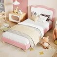 thumbnail image 6 of Upholstered Bed Frame with Scallop Headboard, Cute Velvet Platform Bed Frame for Girls, Boys, Sturdy Platform Bed, No Box Spring Needed, Wooden Slats, Noise Free, Full size, 6 of 7