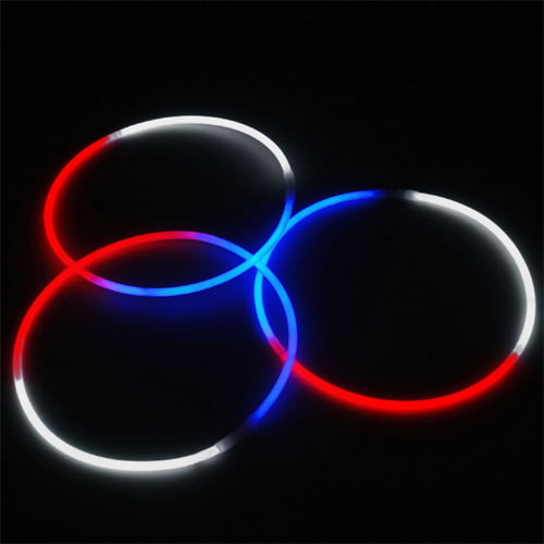 100 24" Glow Necklaces in Red White and Blue 