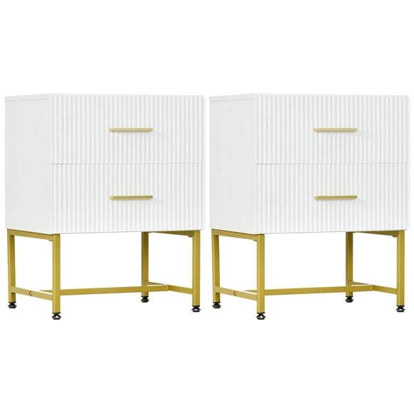 HOMCOM Nightstands Set of 2 Bedside Tables with Drawers for Bedroom White