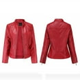 thumbnail image 3 of Scyoekwg Leather Jacket Womens Womens Fall Fashion 2025 Slim Leather Stand Collar Zip Motorcycle Suit Belt Coat Jacket Tops Clothes Red XXL, 3 of 6