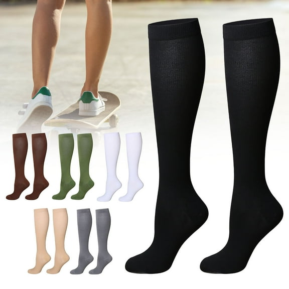 Visland Men Women Compression Socks, Soft Skin-friendly Cotton Fashion Solid Color Stretchy Anti-slip Knee Length Sports Stockings for Running Hiking Cycling 1Pair