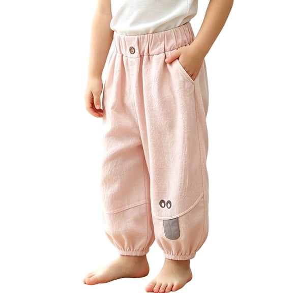 xaoyunyn Girl's Casual Pant Cute Elastic Waisted Cinch Bottom Long Pant with Pockets 0-8 Years