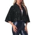 thumbnail image 4 of INSPIRE CHIC Sequin Jackets for Women's Velvet Capelet Cocktail Sprakly Bolero Shrugs S Black, 4 of 6