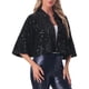 thumbnail image 4 of Chaquetas de lentejuelas INSPIRE CHIC para mujeres, capa de terciopelo, boleros brillantes, talla XL, negro, 4 of 6